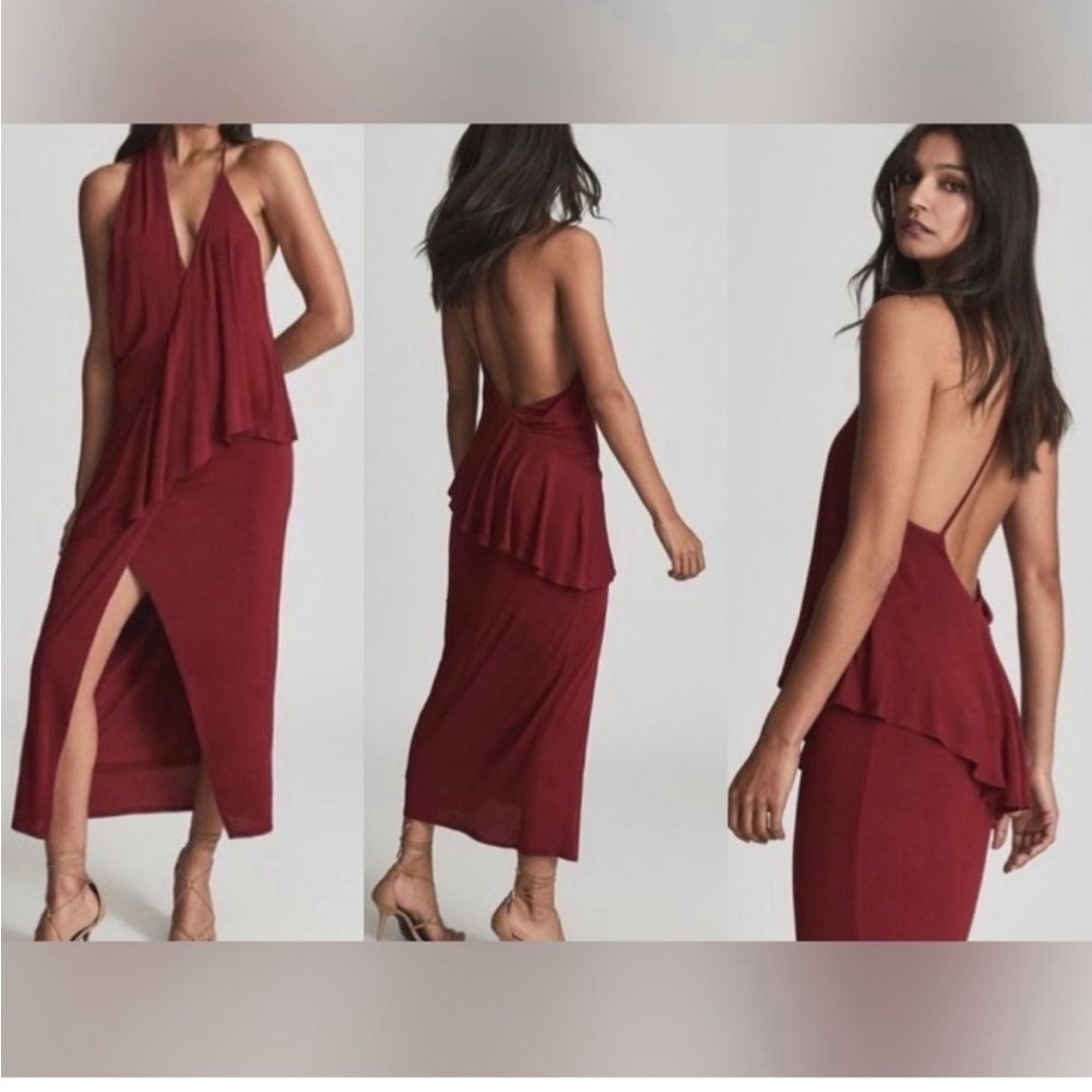 NWOT Reiss Xena Asymmetrical Halter Dress Dark Red Sz 2 $345 - Picture 8 of 12